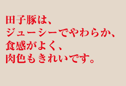 田子豚は、
ジューシーでやわらか、
食感がよく、
肉色もきれいです。